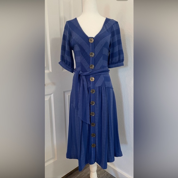 Maeve Blue Button Up drop waist Dress from Anthropologie NWOT - Picture 2 of 7